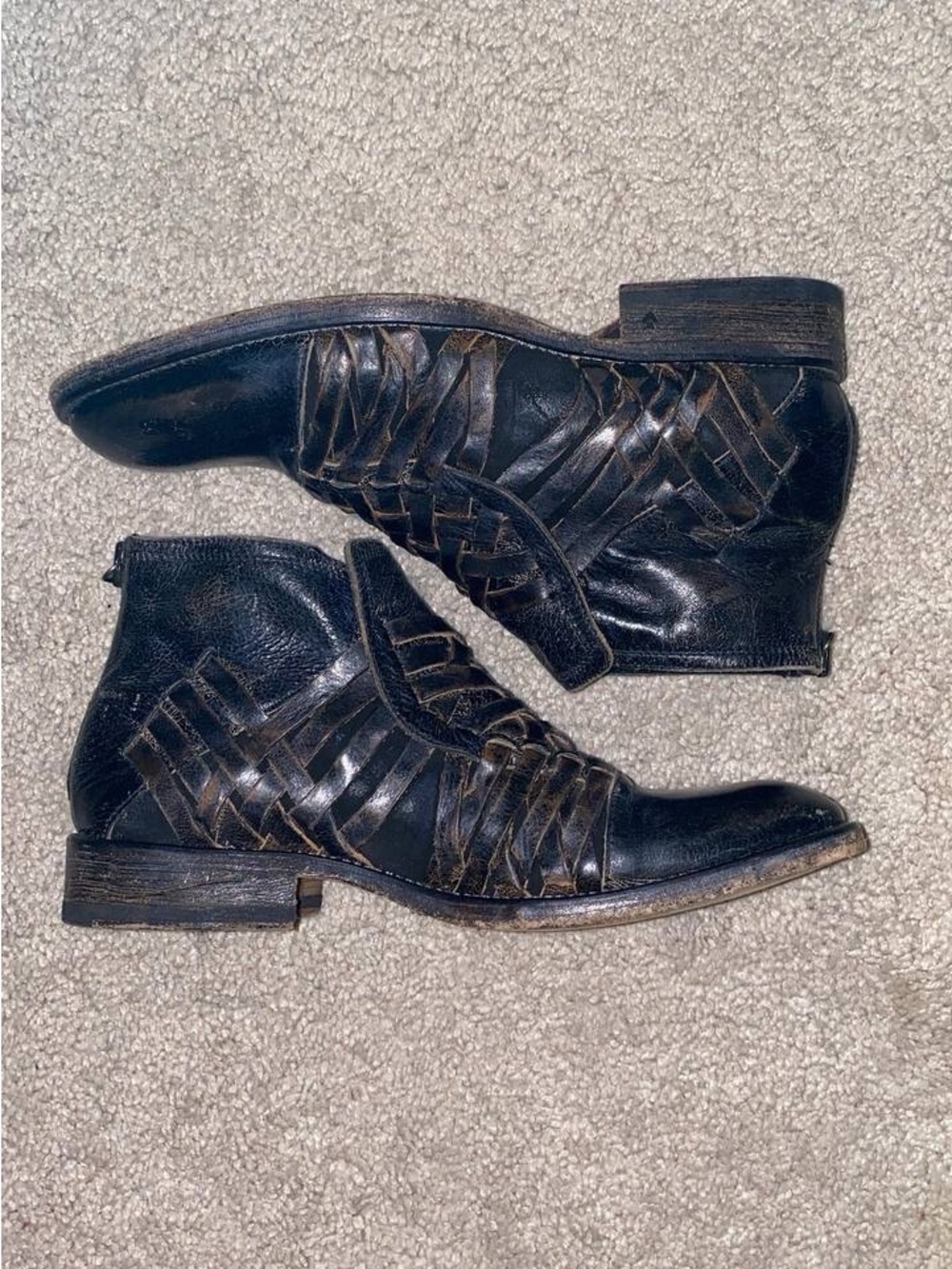 👞John Varvatos Limited Edition Black Woven Leather Chukka Boots🧳